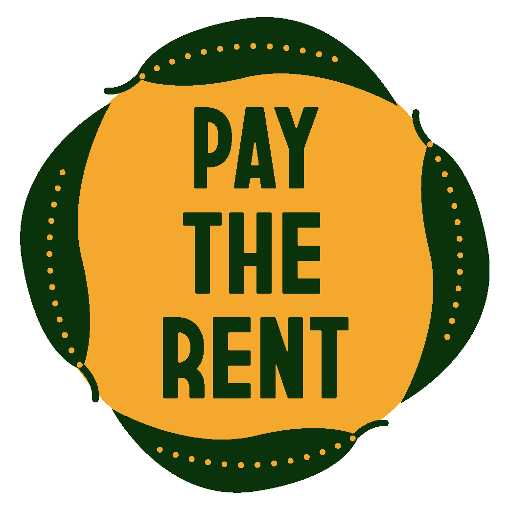 Pay the rent logo. Green text says 