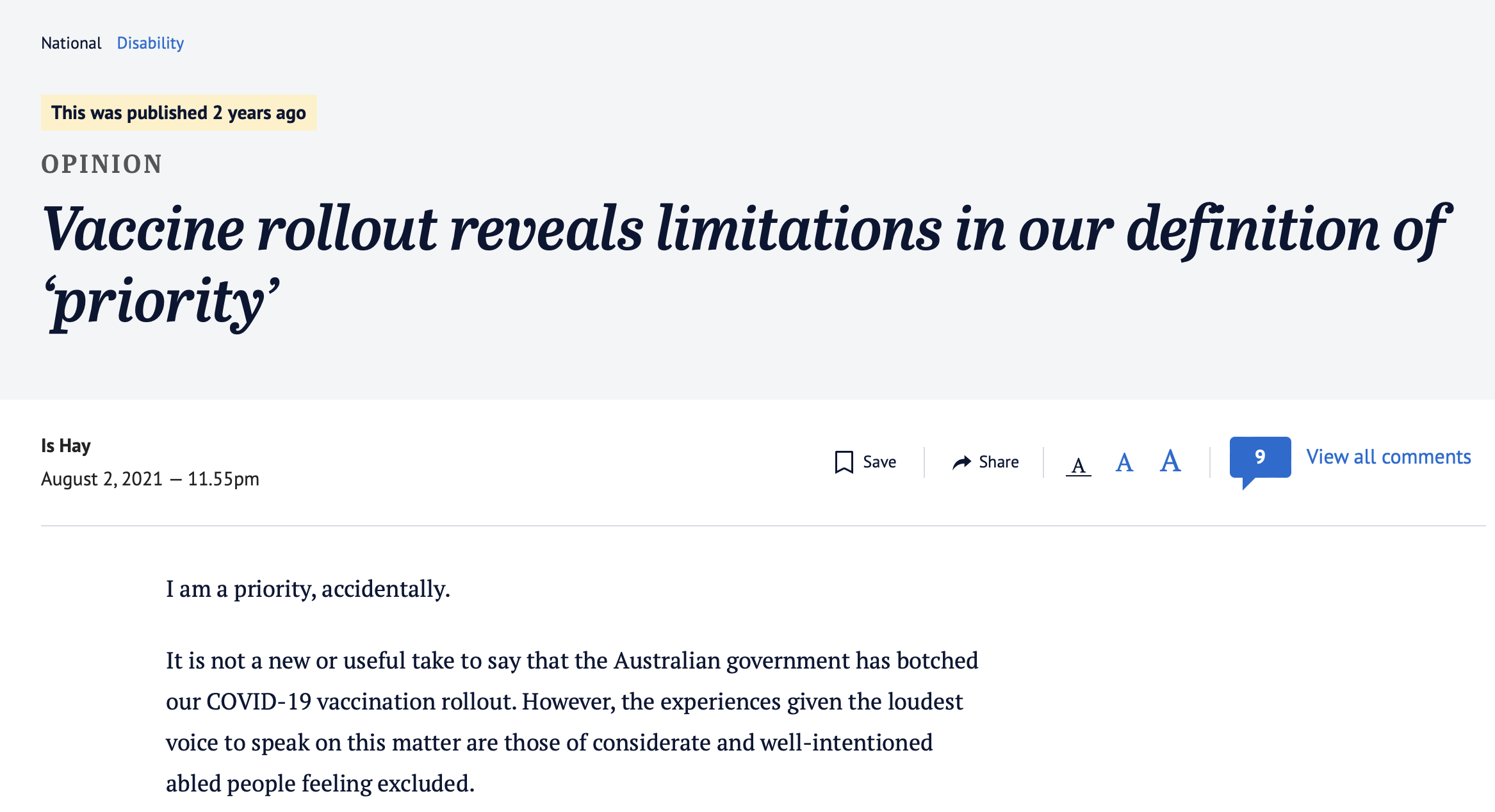 Screenshot of title page of online article that reads